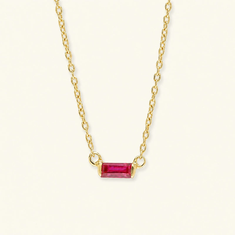 Shanti baguette cut ruby necklace in yellow gold
