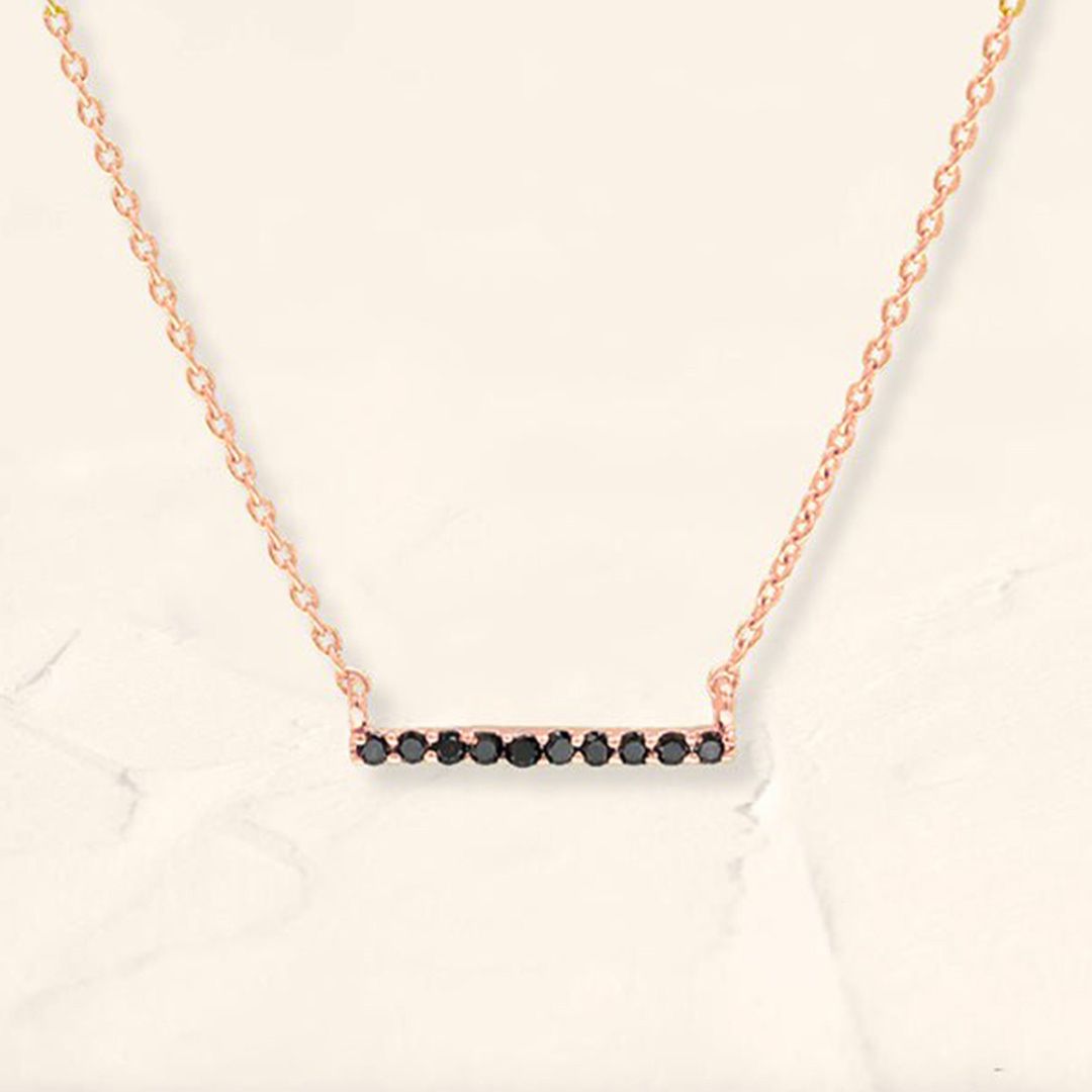 Ujala black diamond bar necklace in rose gold