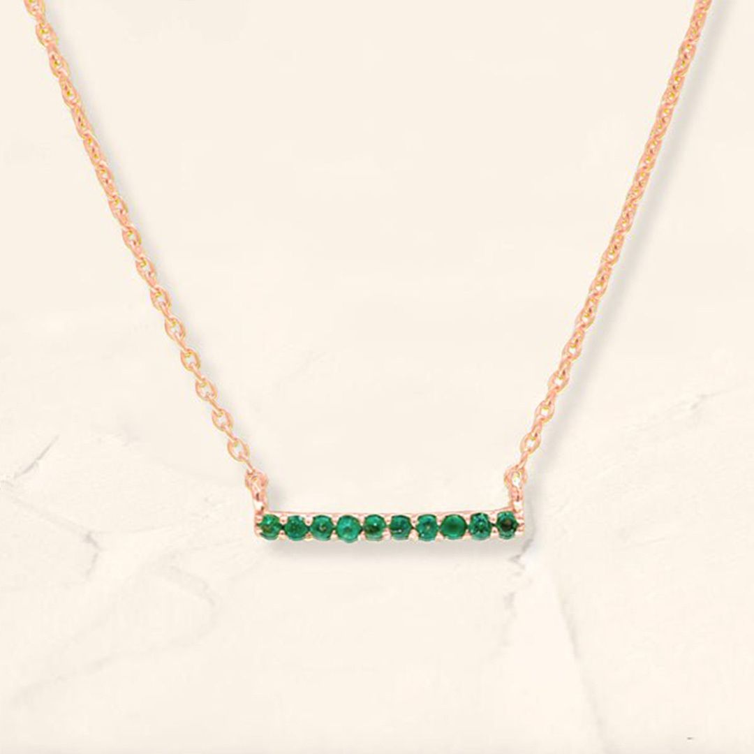Ujala emerald bar necklace in rose gold