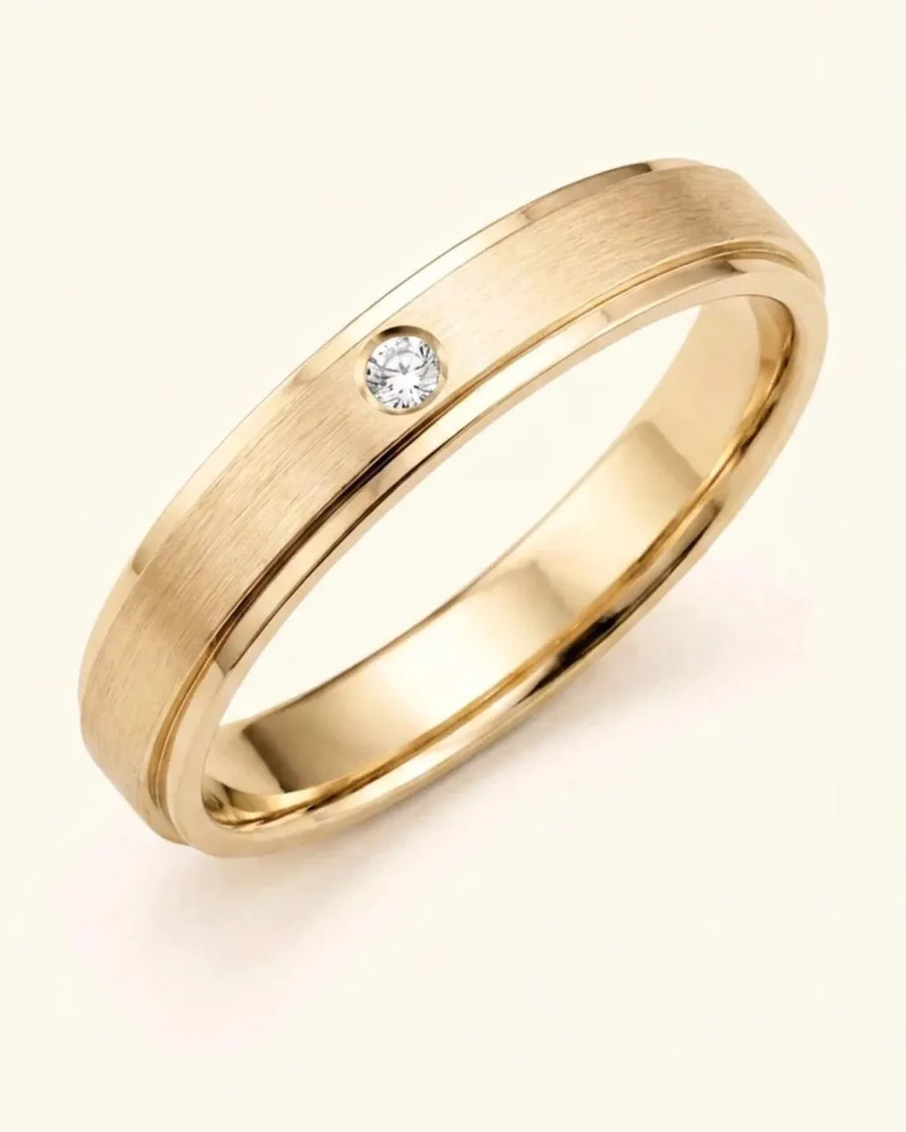 Dhruva wedding ring in 18K yellow gold with a diamond, brushed finish, by Mayuri