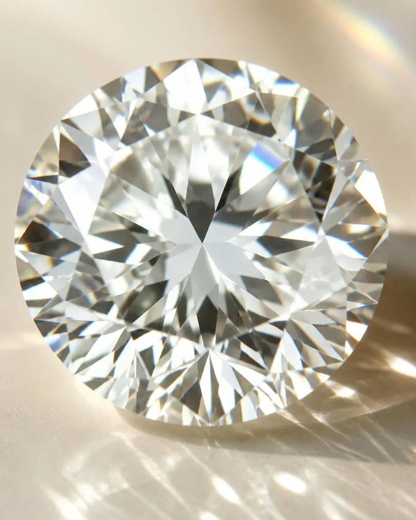 Diamant brillant authentique montrant ses facettes et sa dispersion de lumière en macro