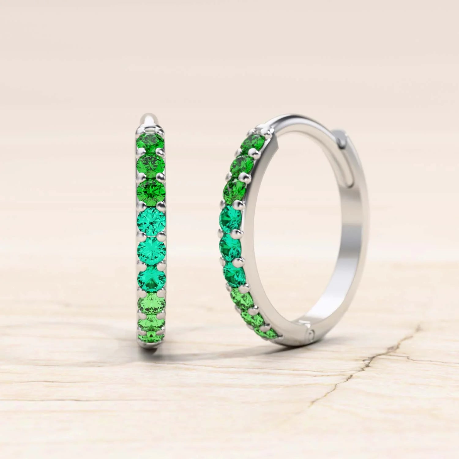 créoles jyoti emeraude pour femme or blanc