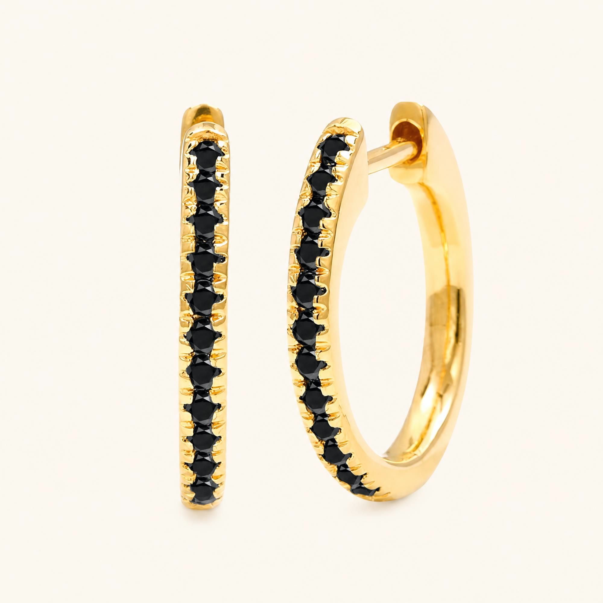 Ujala black diamond hoops in yellow gold