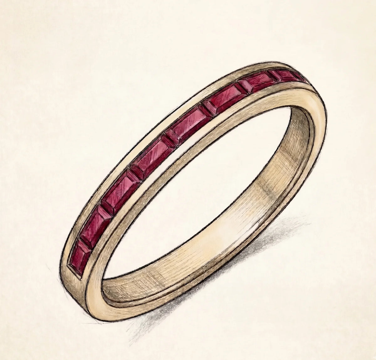 Dessin technique bague homme Mars sur fond beige