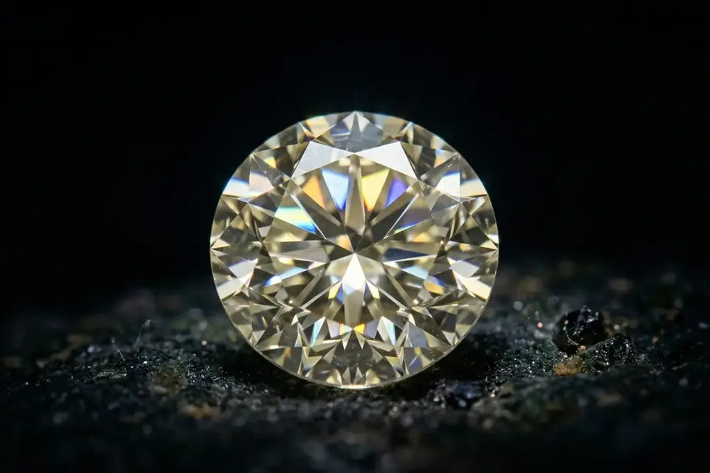 Round brilliant cut diamond in close-up, showcasing its facets and exceptional brilliance