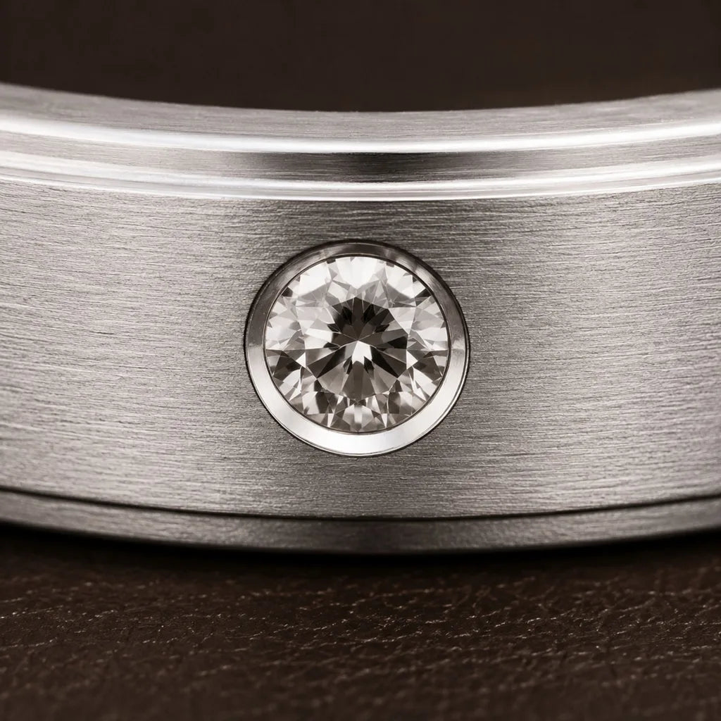 Macro alliance Dhruva diamant serti clos en or blanc 18 carats finition brossée