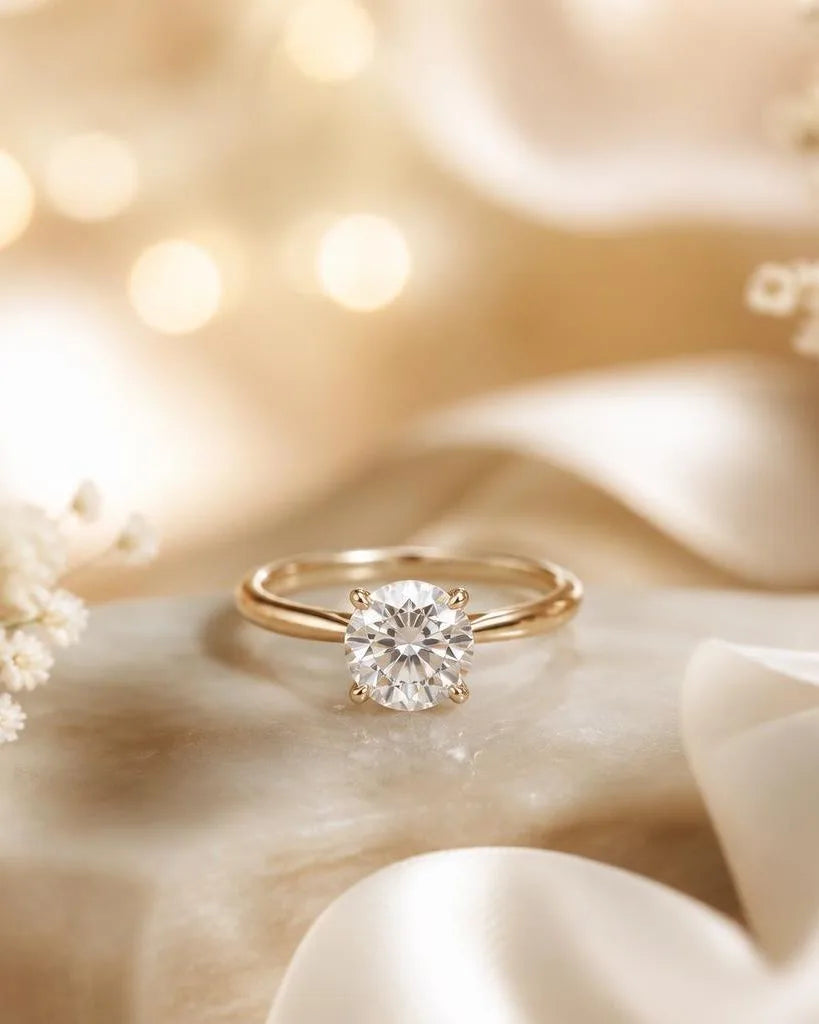 Bague de fiançailles solitaire diamant en or jaune dans une composition élégante et romantique