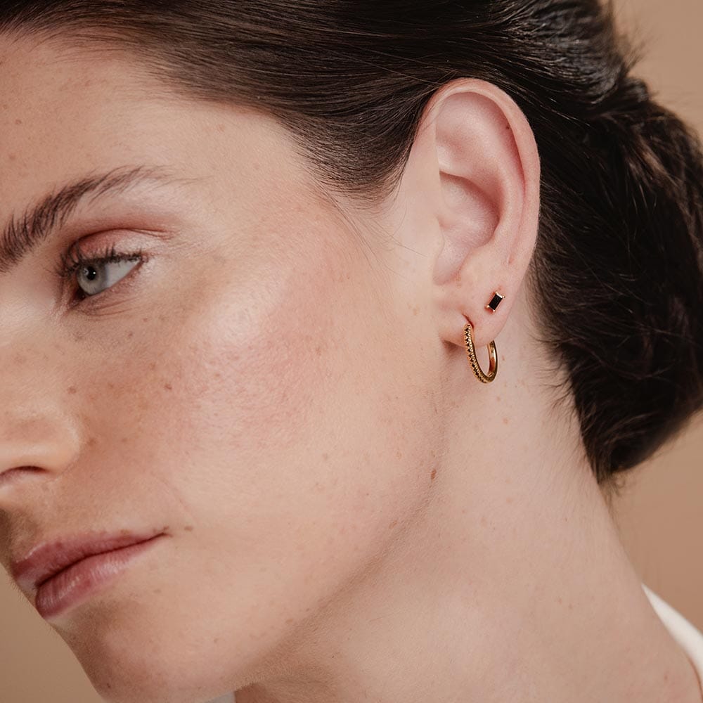 Black diamond hoops and earrings set
