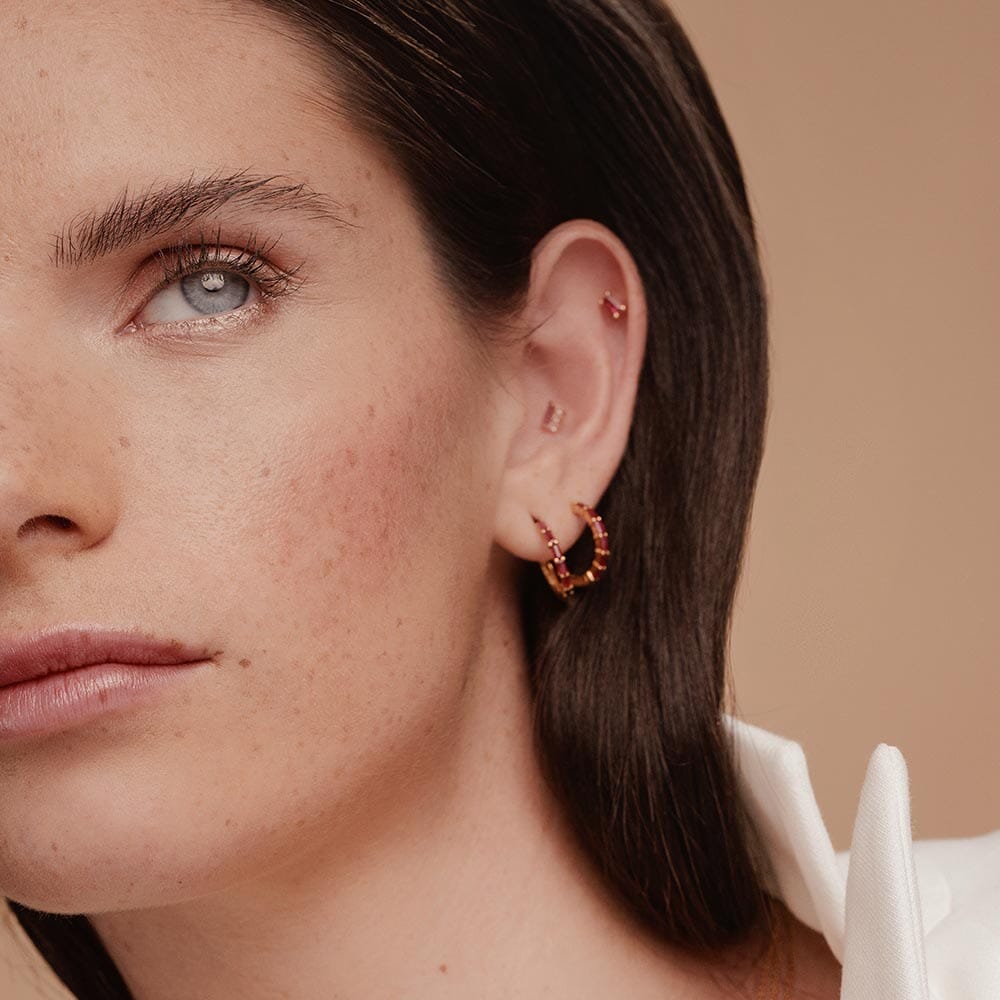 look boucles d'oreilles rubis baguette