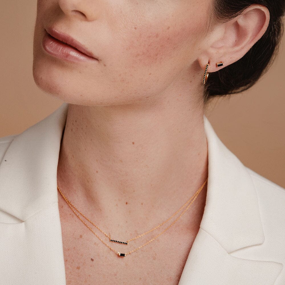 parure collier et boucles d'oreilles en diamant noir barette