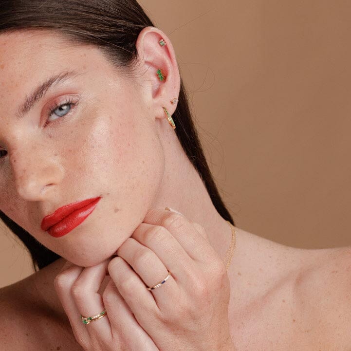 look multiples boucles d'oreilles émeraude et diamant